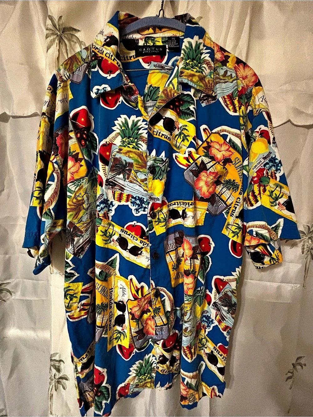 Cactus Black Label Tropical Print Button Down Blue XXL